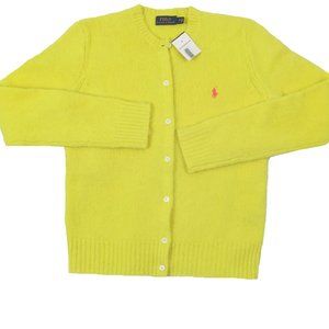 NEW Polo Ralph Lauren Fuzzy Wool Cardigan Sweater! Bright Yellow  Heavier Weight